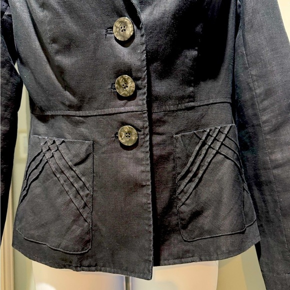 Black 100% Linen Blazer Size 10 Button Front Tailored Career Jacket - Picture 4 of 13